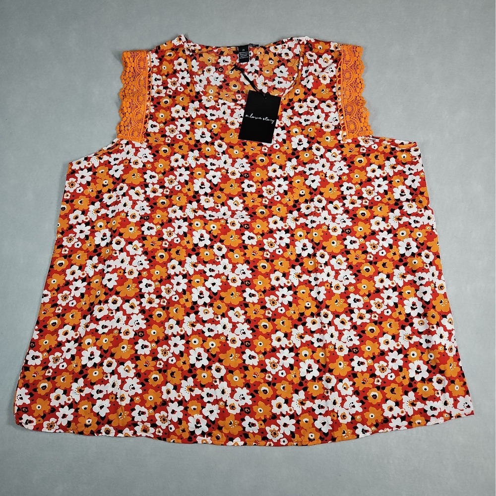 A Love Story Womens Orange Floral Sleeveless Top Size 2X NWT